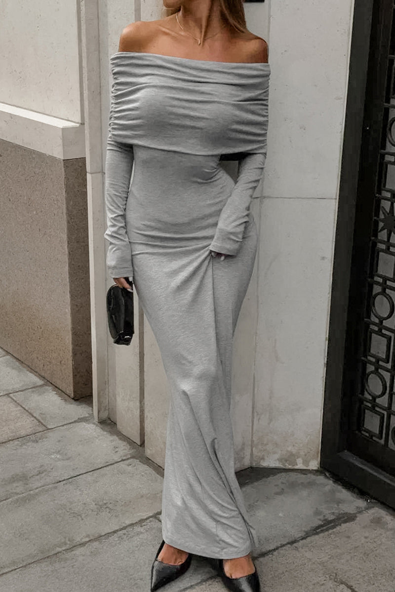 Nora® | Sexy Street Solid Color Ruffles Off Shoulder One Step Skirt Dresses