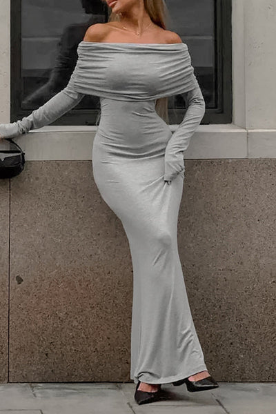 Nora® | Sexy Street Solid Color Ruffles Off Shoulder One Step Skirt Dresses