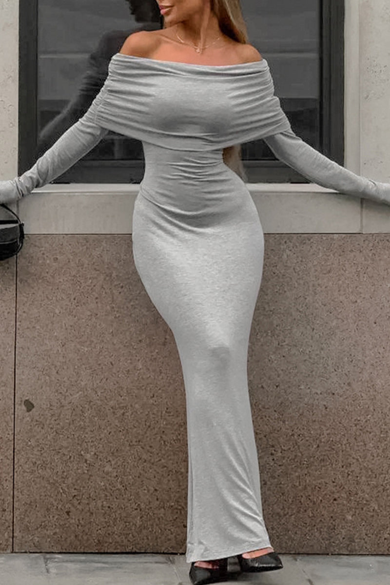Nora® | Sexy Street Solid Color Ruffles Off Shoulder One Step Skirt Dresses
