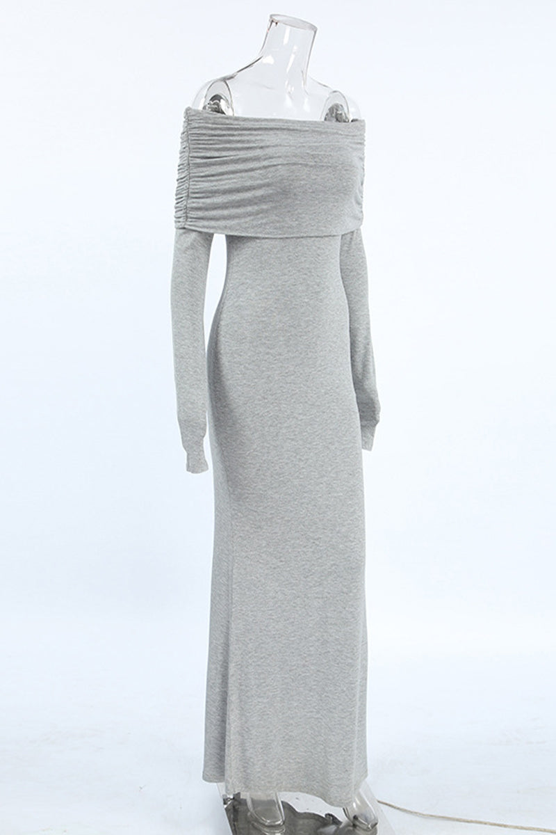 Nora® | Sexy Street Solid Color Ruffles Off Shoulder One Step Skirt Dresses