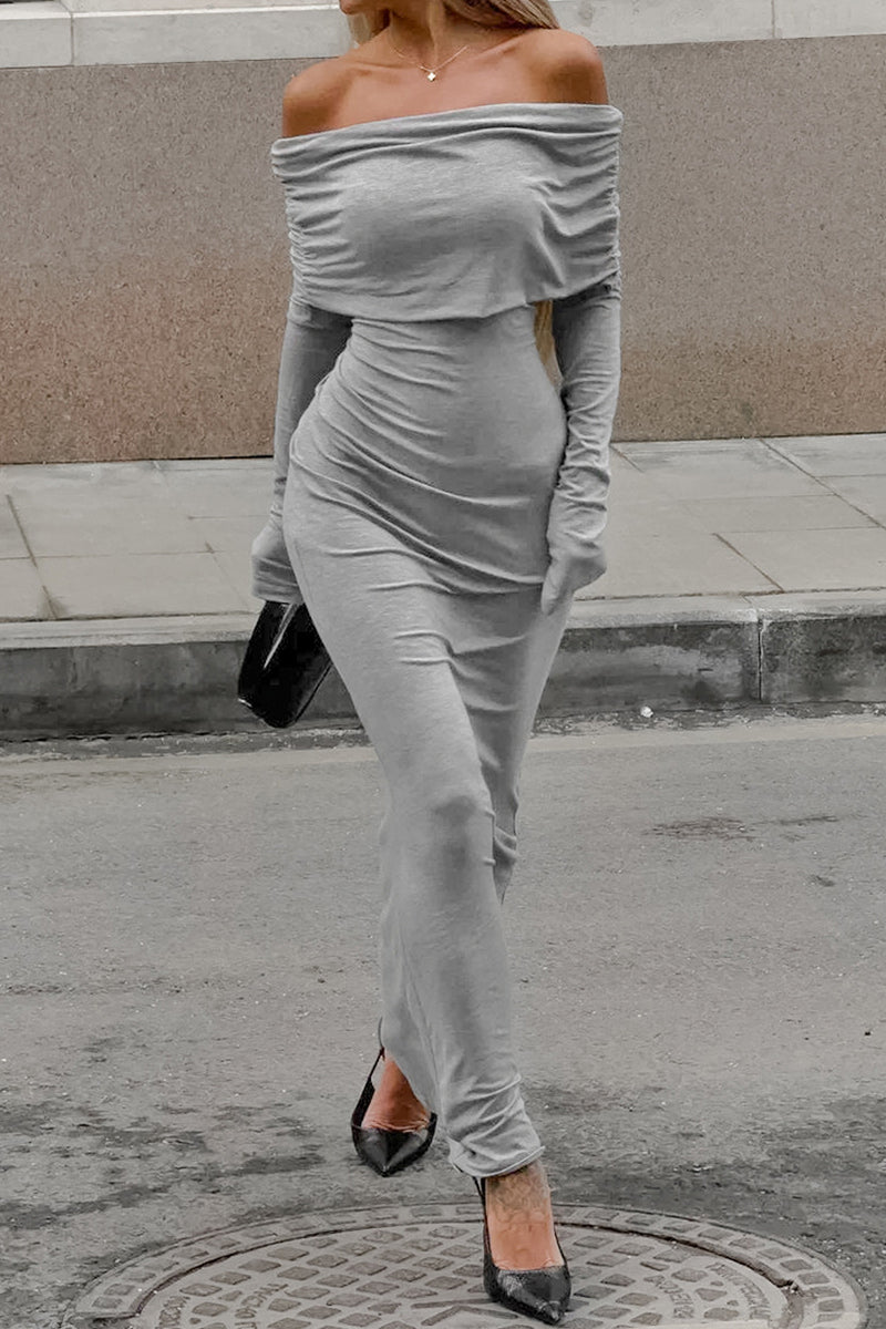 Nora® | Sexy Street Solid Color Ruffles Off Shoulder One Step Skirt Dresses
