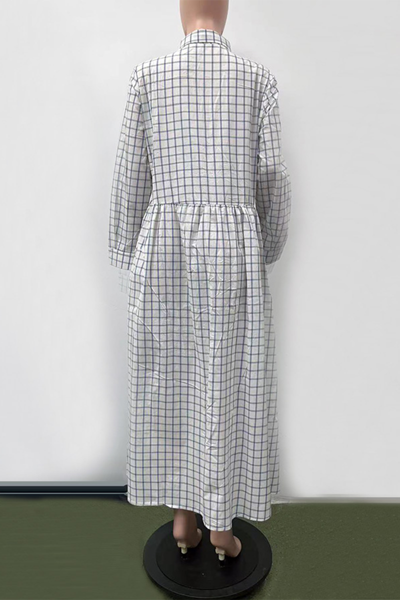 Isabella® | Casual long-sleeved dresses with street plaid buckle and turn-down collar