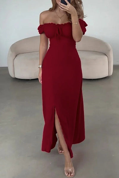 Angeline's® | Sexy off-the-shoulder A-line dresses with drawstring and slit