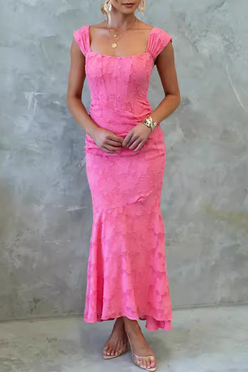 Hespera® | Elegant fishtail dresses with solid color texture and square neckline