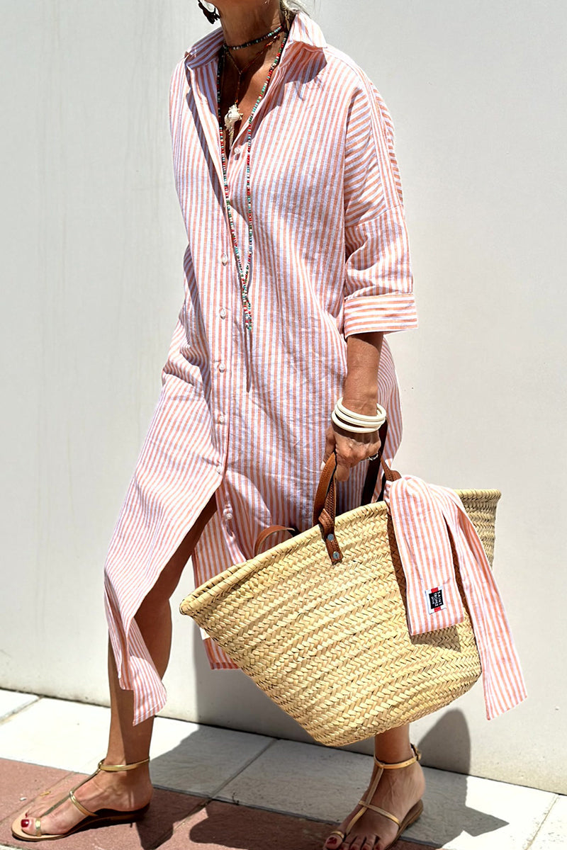 Giselle® | Casual Plaid Striped Snap Buttons Belted Turn-Down Collar Shirt Dresses (5 Colors)