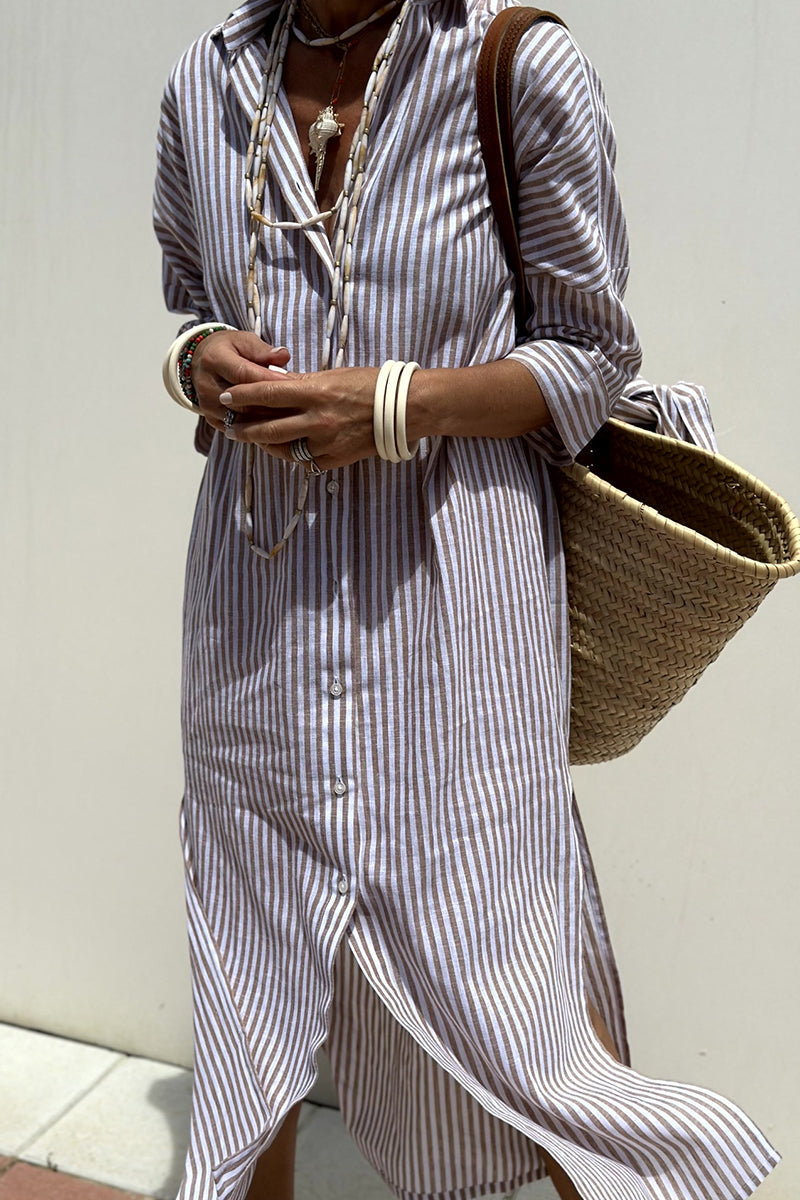 Giselle® | Casual Plaid Striped Snap Buttons Belted Turn-Down Collar Shirt Dresses (5 Colors)