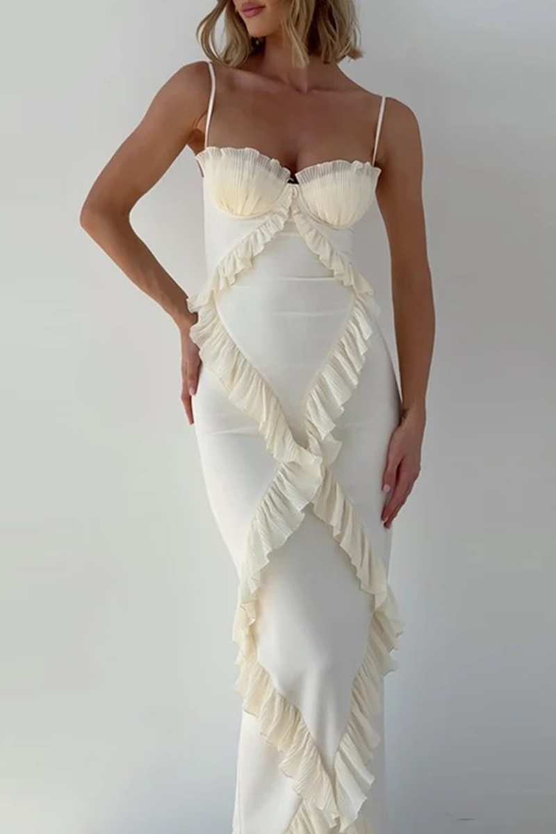 Daphne® | Sexy Solid Color Patchwork Ruffle V Neck Sling Dresses