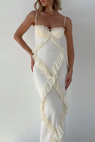 Daphne® | Sexy Solid Color Patchwork Ruffle V Neck Sling Dresses
