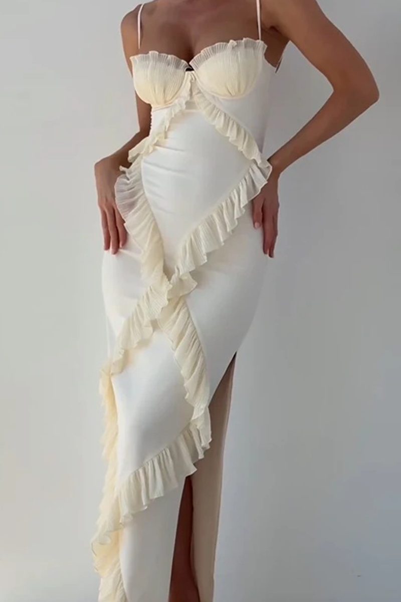 Daphne® | Sexy Solid Color Patchwork Ruffle V Neck Sling Dresses