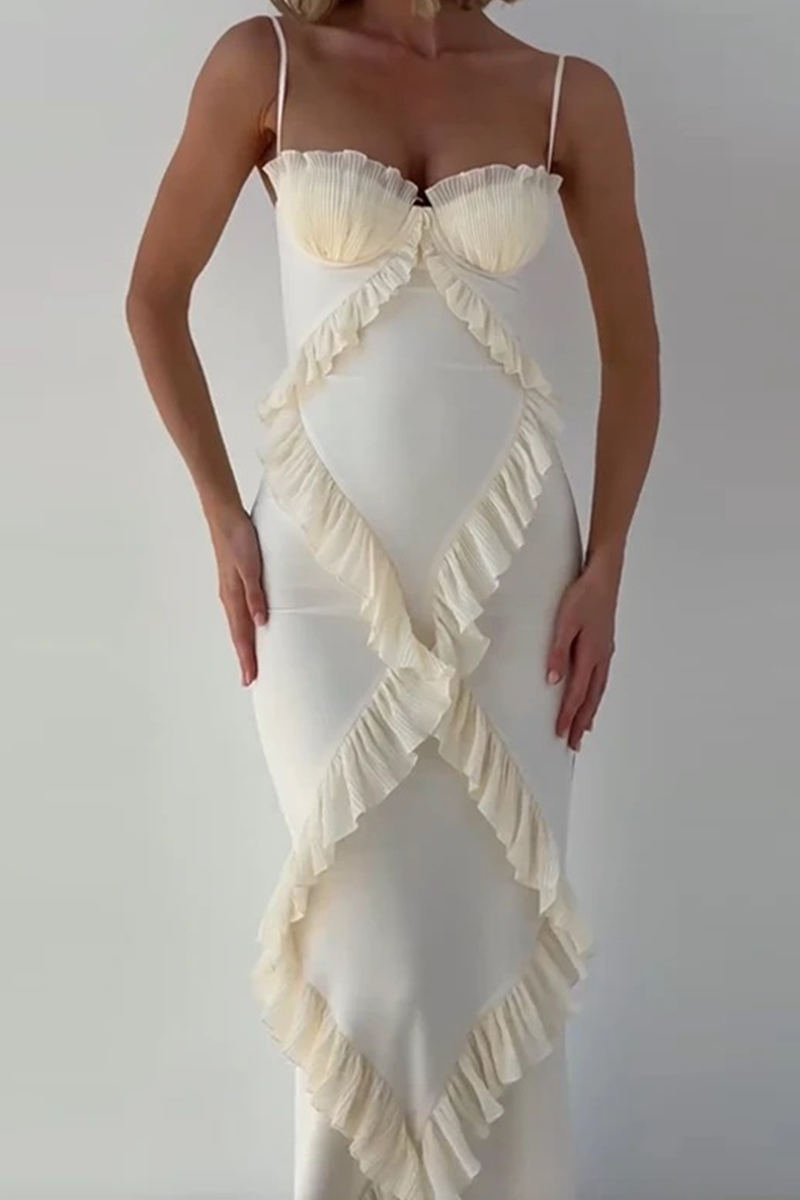 Daphne® | Sexy Solid Color Patchwork Ruffle V Neck Sling Dresses