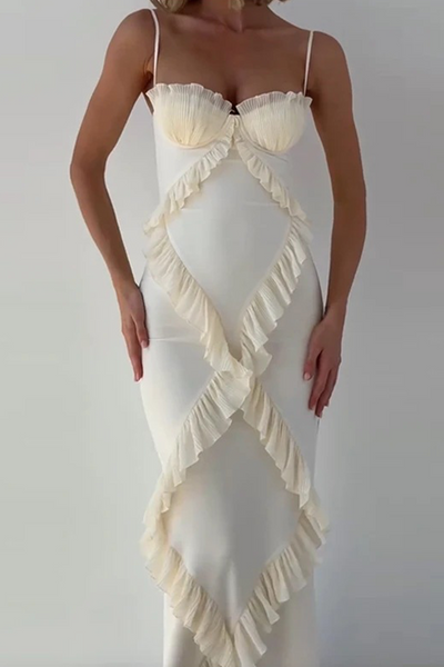 Daphne® | Sexy Solid Color Patchwork Ruffle V Neck Sling Dresses