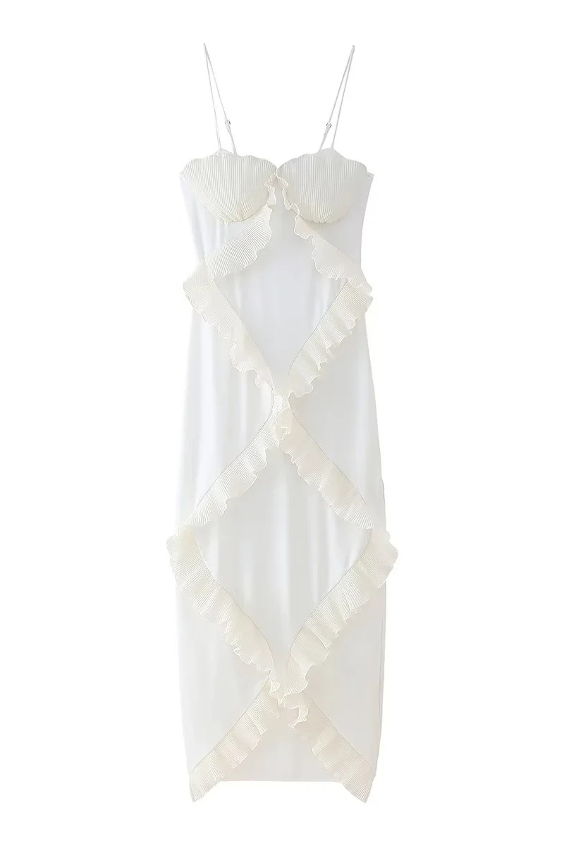 Daphne® | Sexy Solid Color Patchwork Ruffle V Neck Sling Dresses