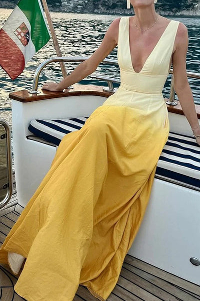 Dahlia® | Sexy long dresses with gradient print and contrast V-neck