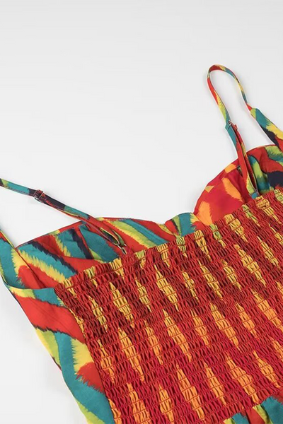 Soleil® | Elegant sling dresses with striped patchwork contrast and V-neck
