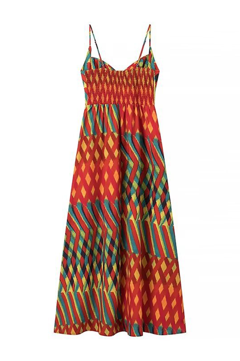 Soleil® | Elegant sling dresses with striped patchwork contrast and V-neck