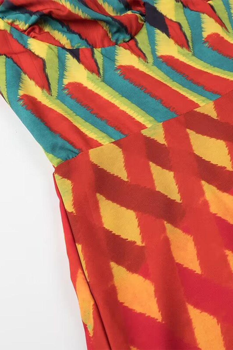 Soleil® | Elegant sling dresses with striped patchwork contrast and V-neck