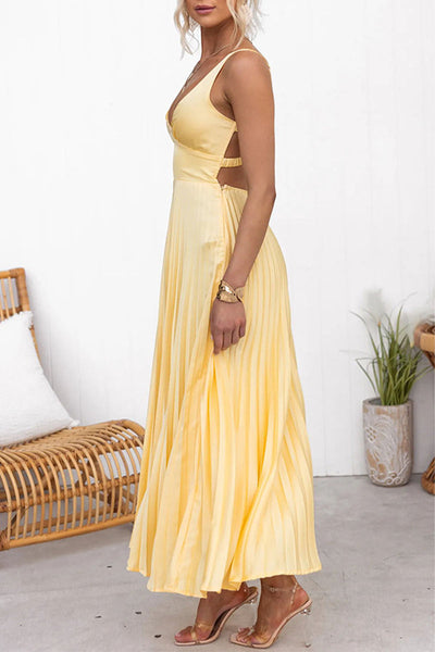 Olivia® | Sexy solid color pleated V-neck sleeveless dresses