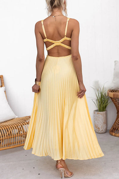 Olivia® | Sexy solid color pleated V-neck sleeveless dresses