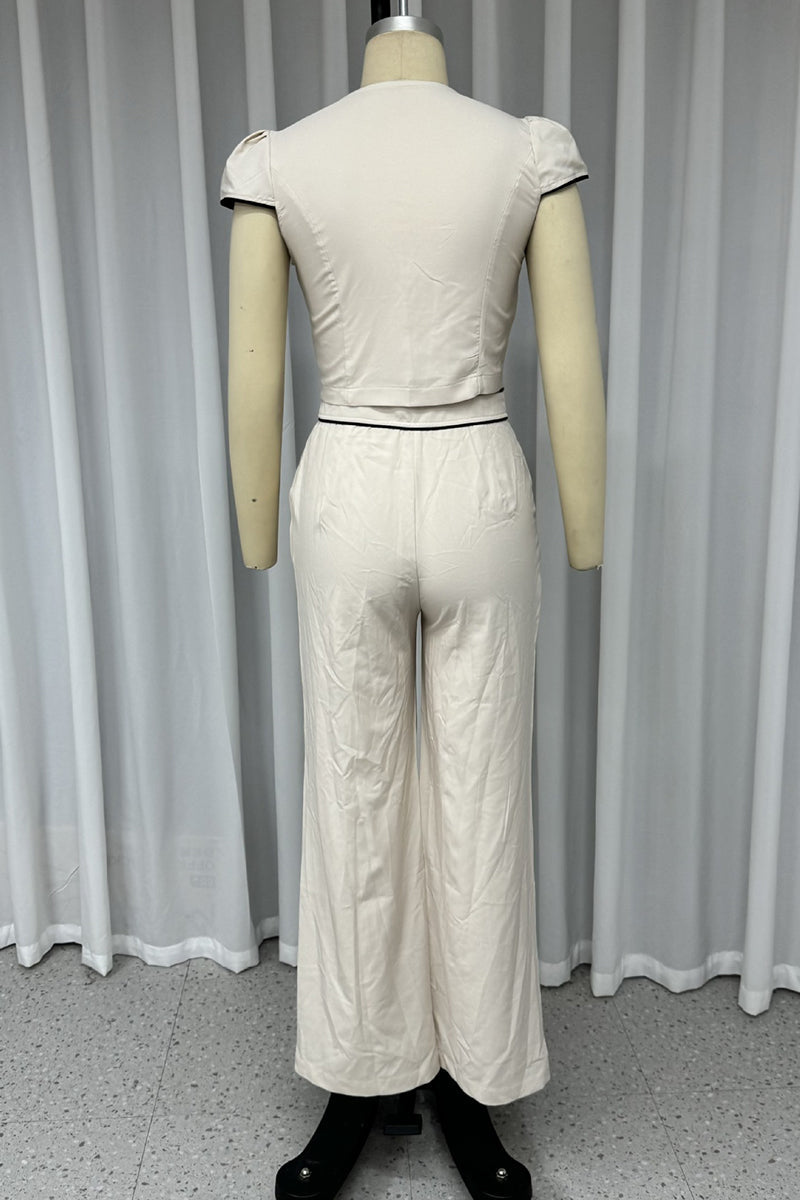Luzia® | Casual solid color pocket buttons V-neck short sleeve two-piece suit