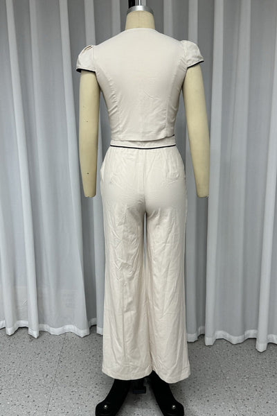 Luzia® | Casual solid color pocket buttons V-neck short sleeve two-piece suit