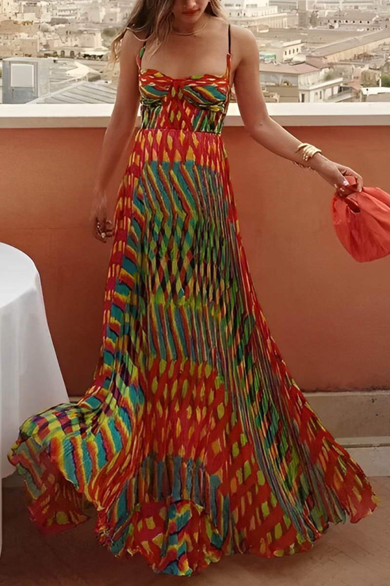 Soleil® | Elegant sling dresses with striped patchwork contrast and V-neck