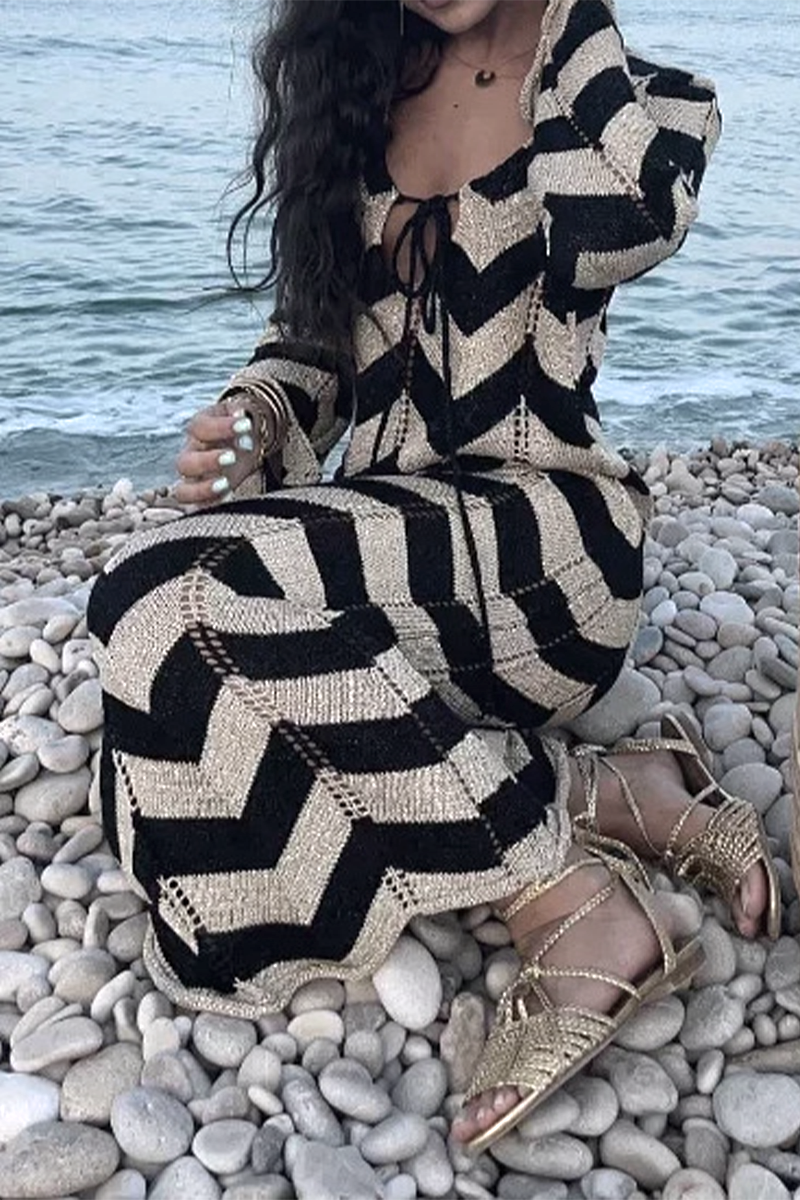 Ursula® | Sexy color block dresses with lace up V neck single tier skirt