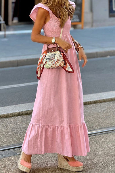 Cassandra® | Casual solid color A-line dresses with ruffles and V-neck