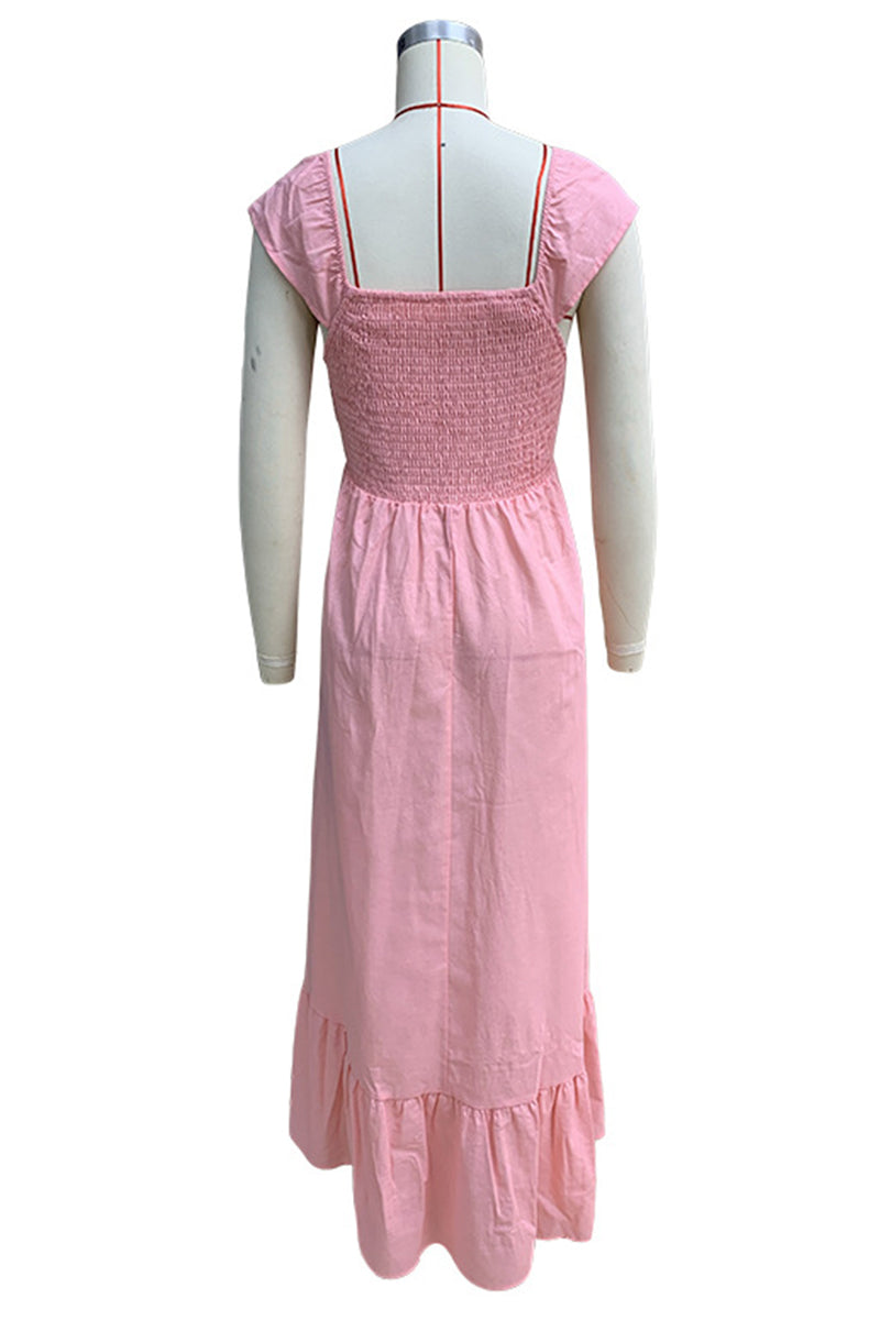 Cassandra® | Casual solid color A-line dresses with ruffles and V-neck
