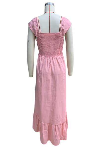 Cassandra® | Casual solid color A-line dresses with ruffles and V-neck