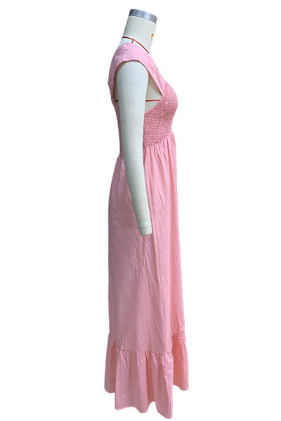 Cassandra® | Casual solid color A-line dresses with ruffles and V-neck