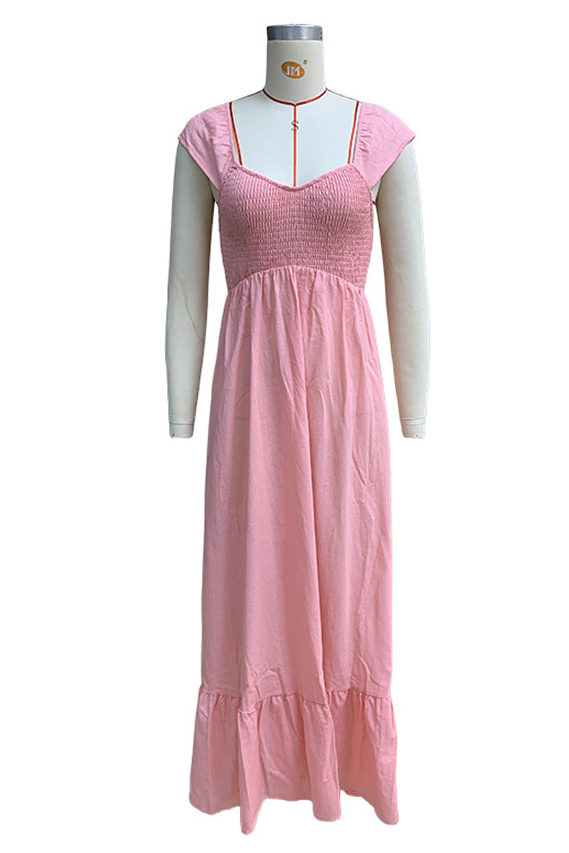 Cassandra® | Casual solid color A-line dresses with ruffles and V-neck