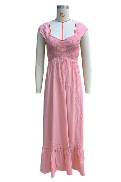 Cassandra® | Casual solid color A-line dresses with ruffles and V-neck