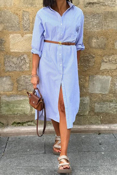 Cecilia® | Casual, striped shirt dresses with buttons, slit and turn-down collar (without belt)