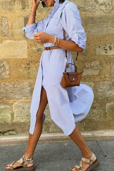 Cecilia® | Casual, striped shirt dresses with buttons, slit and turn-down collar (without belt)