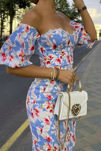 Berenice® | Sexy floral print backless off shoulder wrap skirt dresses
