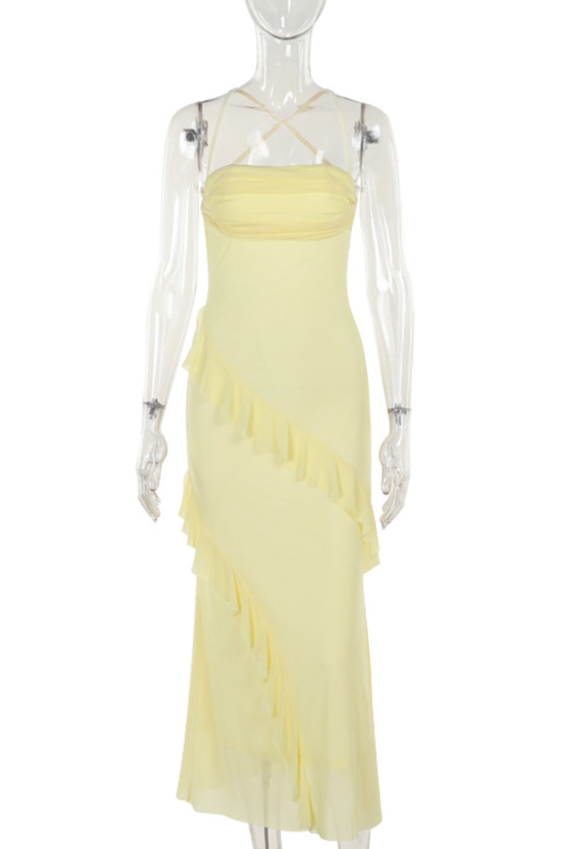 Jazmin® | Elegant backless irregular halter neck dresses with ruffles