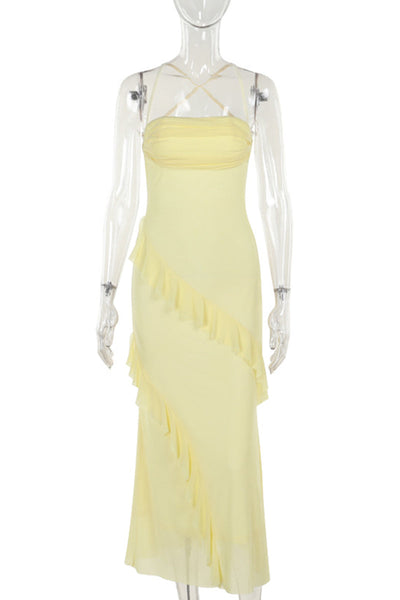 Jazmin® | Elegant backless irregular halter neck dresses with ruffles