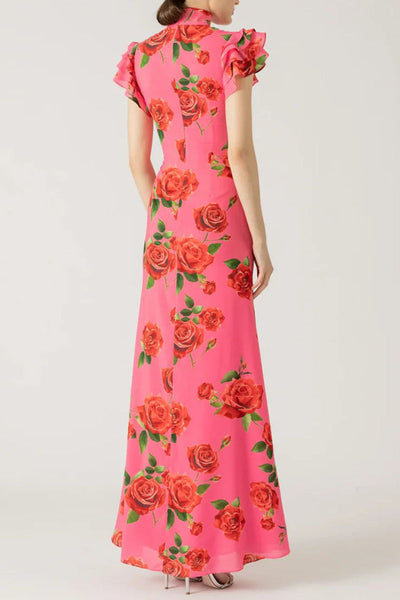 Florencia® | Daily Elegant Floral Button Ruffle Mandarin Collar One Step Skirt Dresses
