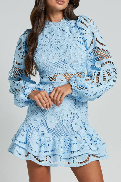 Estefanía® | Sexy Hollow Out Ruffle Mesh Mandarin Collar Lace Dress Dresses (5 Colors)