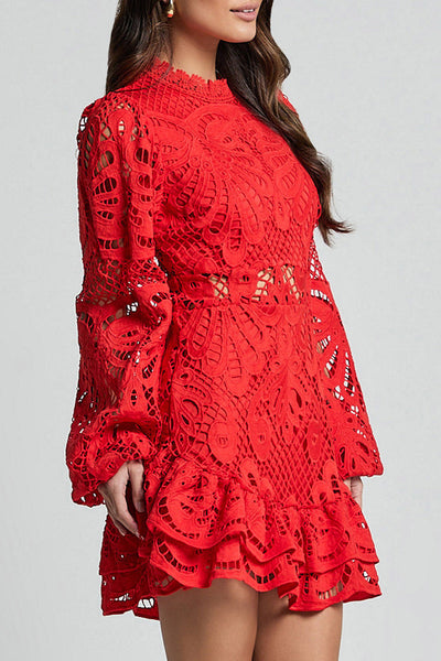 Estefanía® | Sexy Hollow Out Ruffle Mesh Mandarin Collar Lace Dress Dresses (5 Colors)