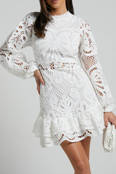Estefanía® | Sexy Hollow Out Ruffle Mesh Mandarin Collar Lace Dress Dresses (5 Colors)