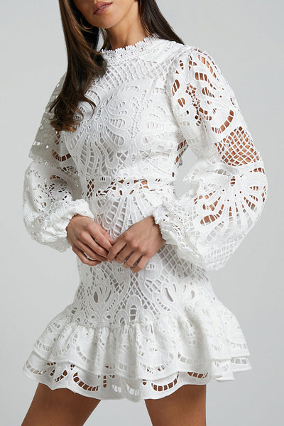 Estefanía® | Sexy Hollow Out Ruffle Mesh Mandarin Collar Lace Dress Dresses (5 Colors)