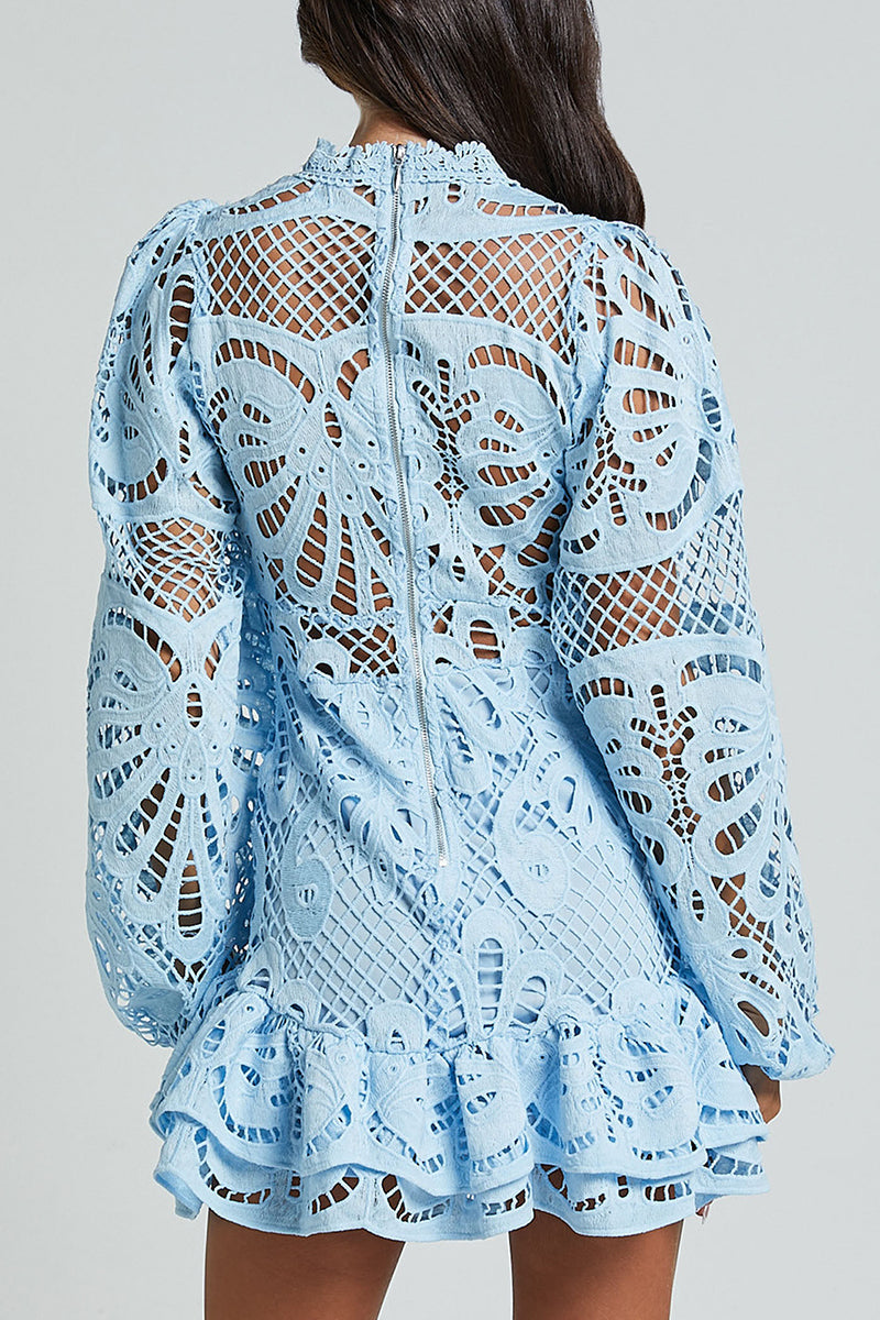 Estefanía® | Sexy Hollow Out Ruffle Mesh Mandarin Collar Lace Dress Dresses (5 Colors)