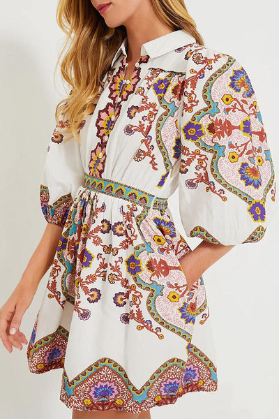 Elisa® | Casual daily A-line dresses with floral print and pocket buttons, turn-down collar