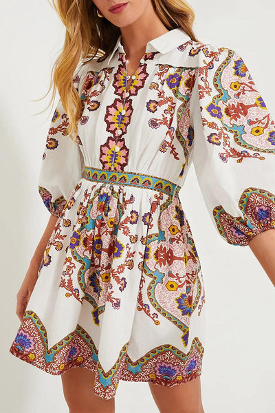 Elisa® | Casual daily A-line dresses with floral print and pocket buttons, turn-down collar
