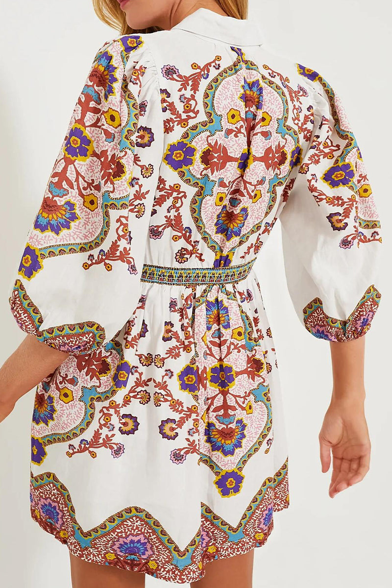 Elisa® | Casual daily A-line dresses with floral print and pocket buttons, turn-down collar