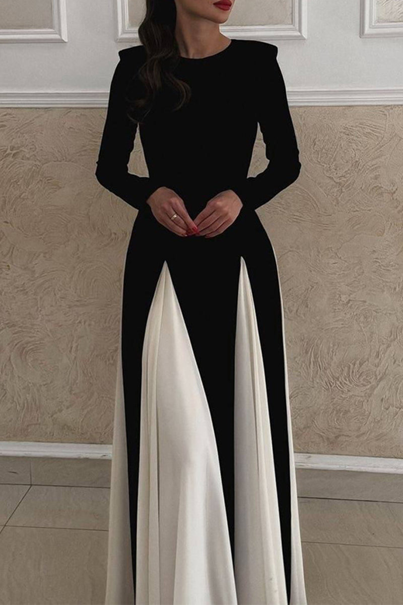 Antonia® | Elegant long dresses with solid color contrast and O-neck