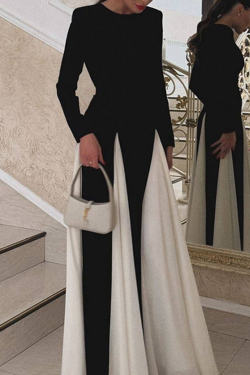 Antonia® | Elegant long dresses with solid color contrast and O-neck