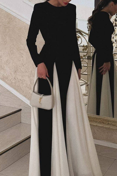 Antonia® | Elegant long dresses with solid color contrast and O-neck