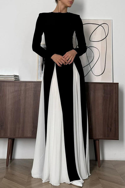 Antonia® | Elegant long dresses with solid color contrast and O-neck